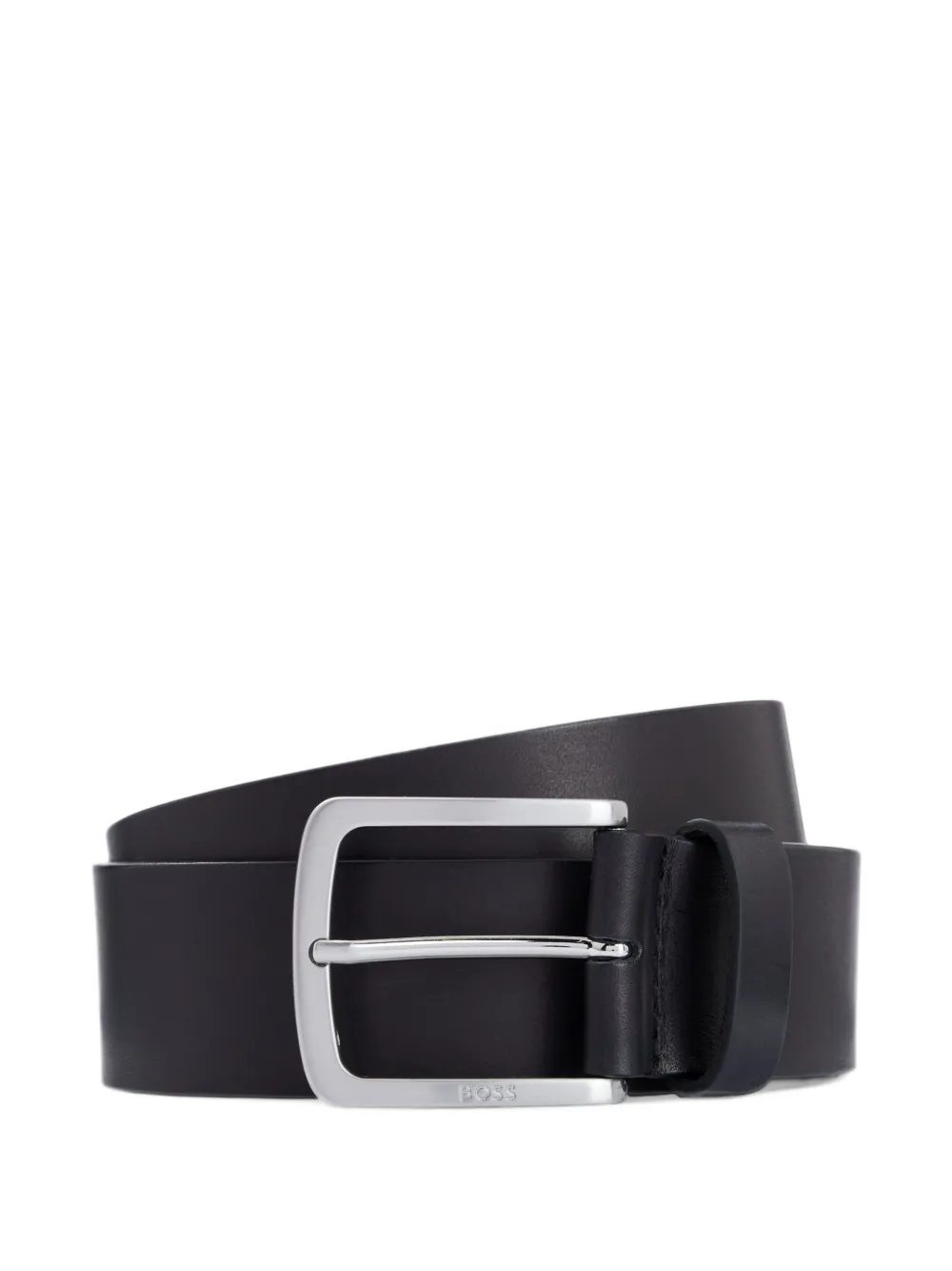 BOSS Italian-leather belt with logo-engraved buckle Zwart