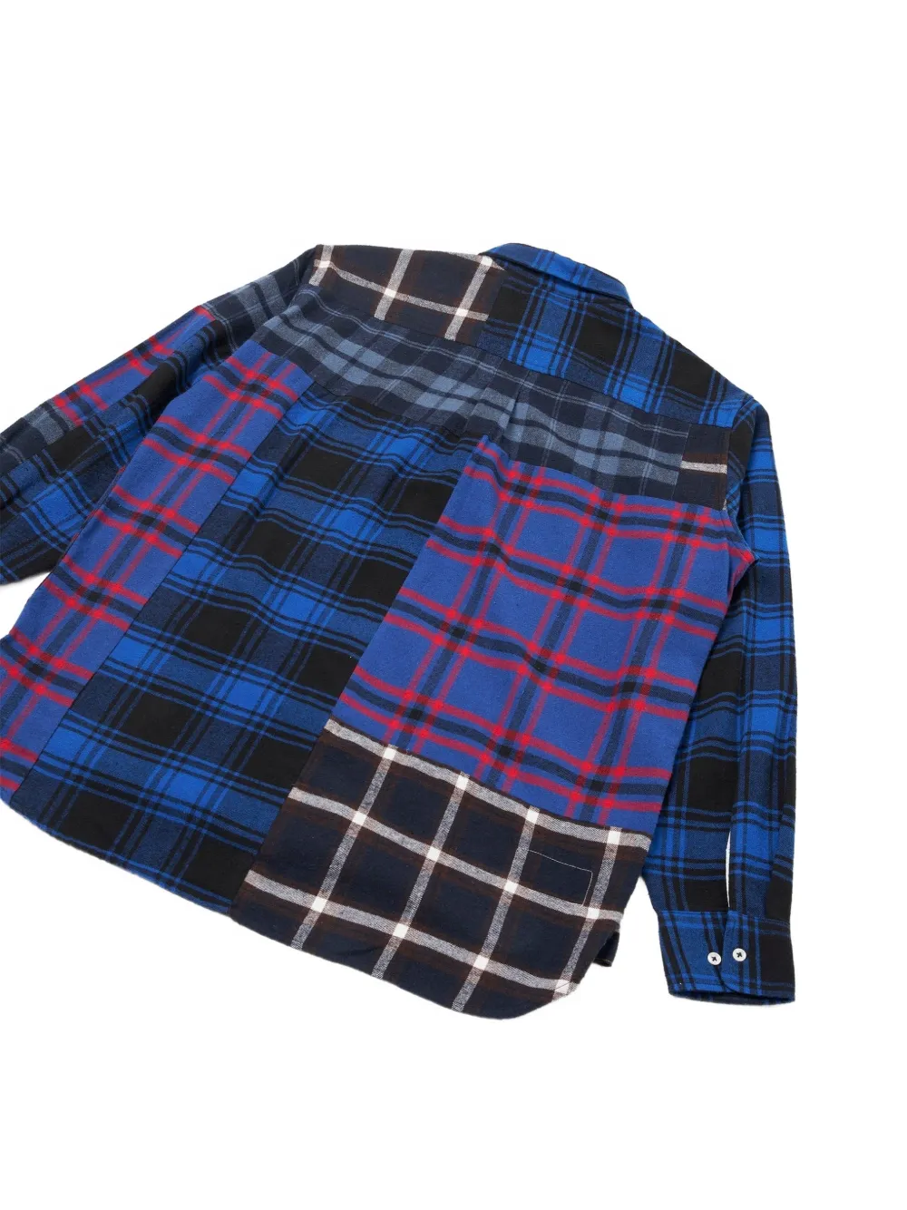 Universal Works Lazy Day patchwork check-pattern shirt Blauw