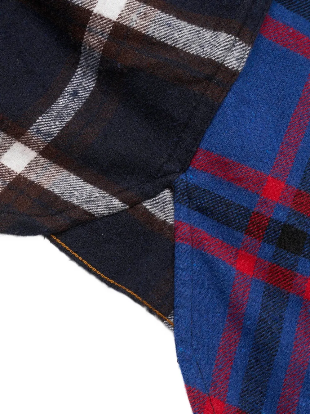 Universal Works Lazy Day patchwork check-pattern shirt Blauw