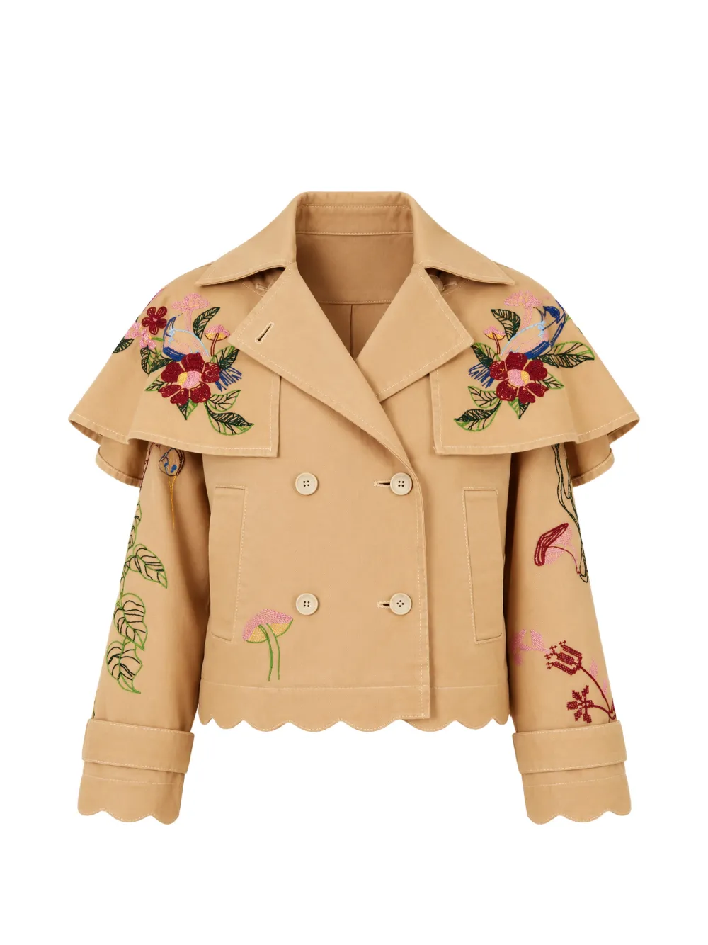 FARM Rio embroidered scalloped-edge jacket - Neutrals