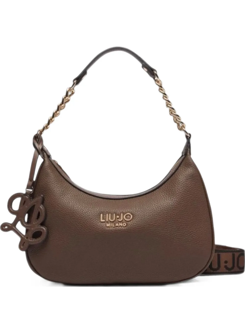 LIU JO logo-plaque grained-effect shoulder bag - Marrone