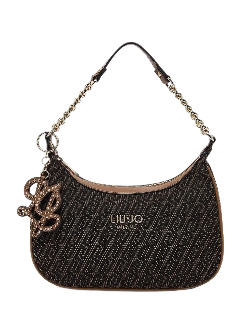 LIU JO monogram-pattern chain-link shoulder bag - Marrone
