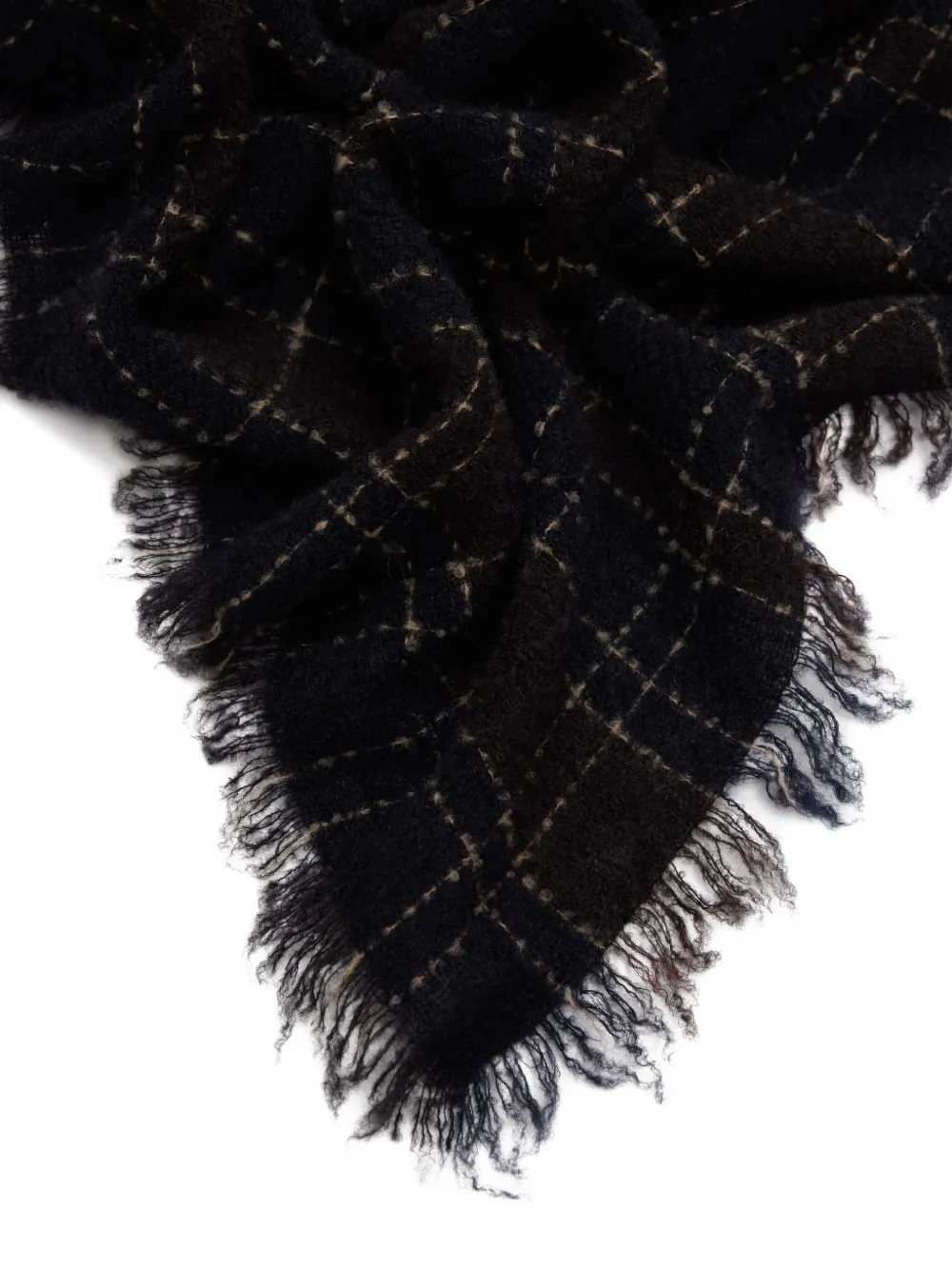 Faliero Sarti Evalda checked fringed scarf Blauw