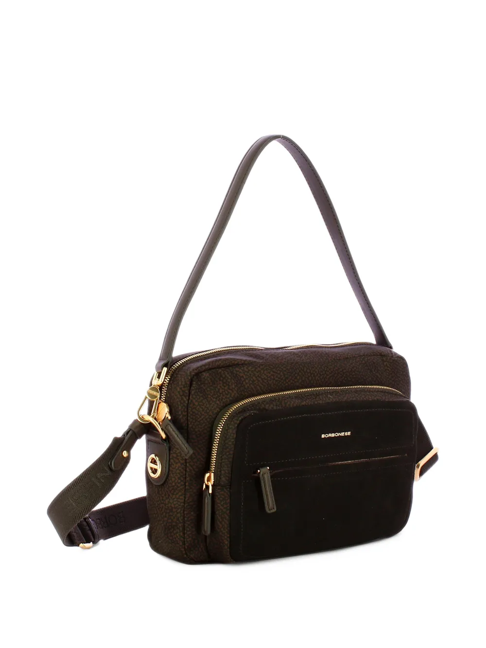Borbonese printed panelled shoulder bag Bruin