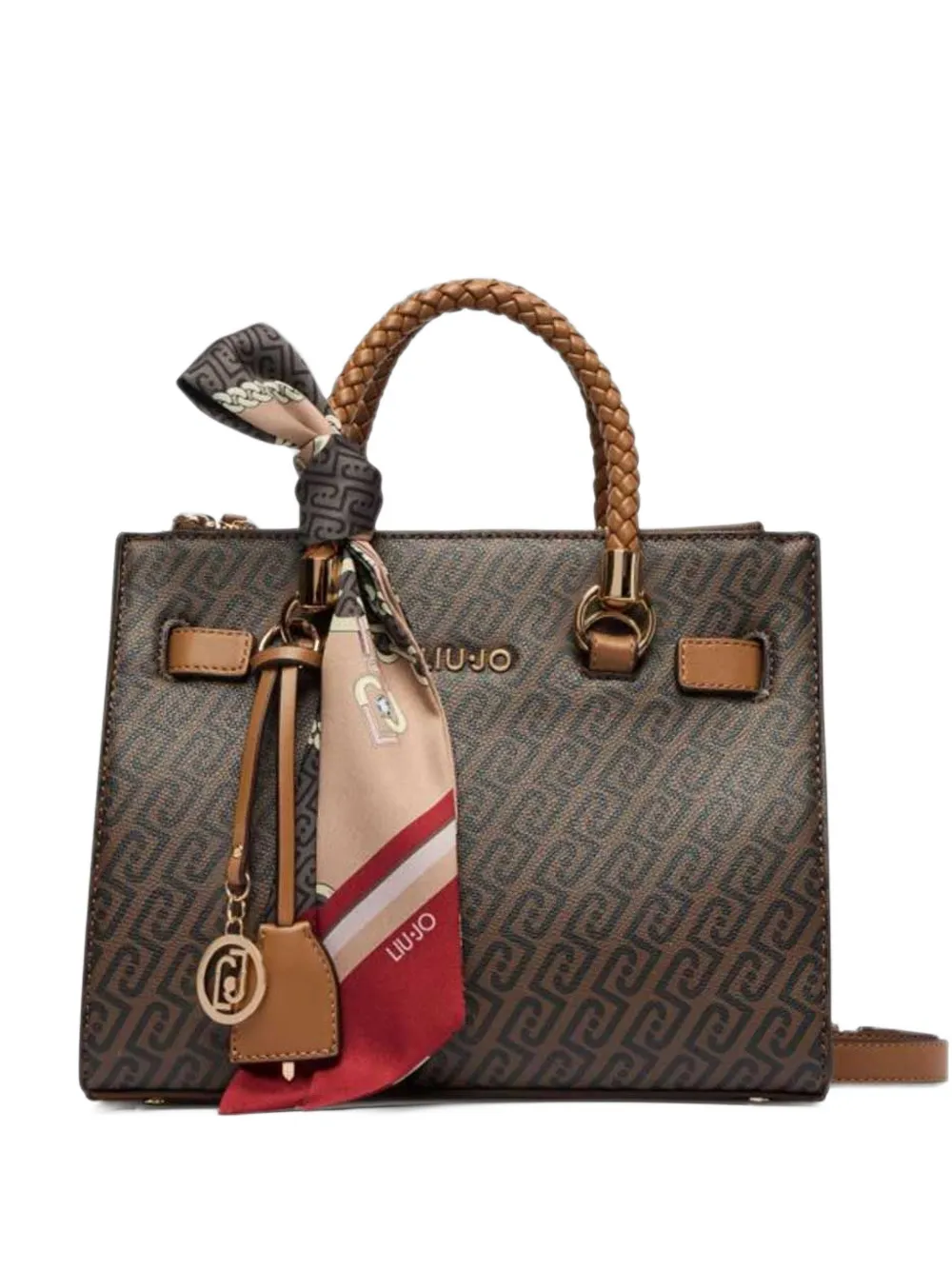LIU JO small monogram-print braided-handle tote bag - Marrone