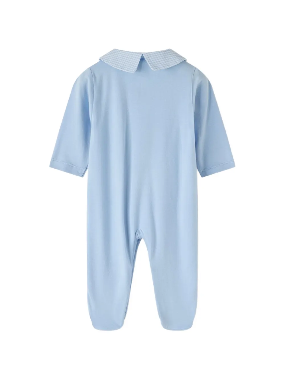 NANAN gingham-panelled pleated babygrow Blauw