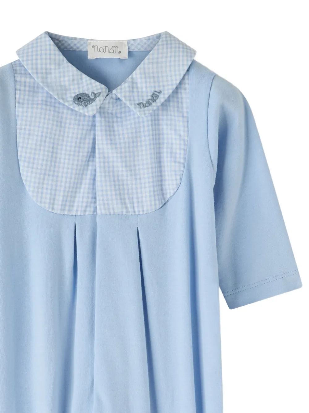 NANAN gingham-panelled pleated babygrow Blauw