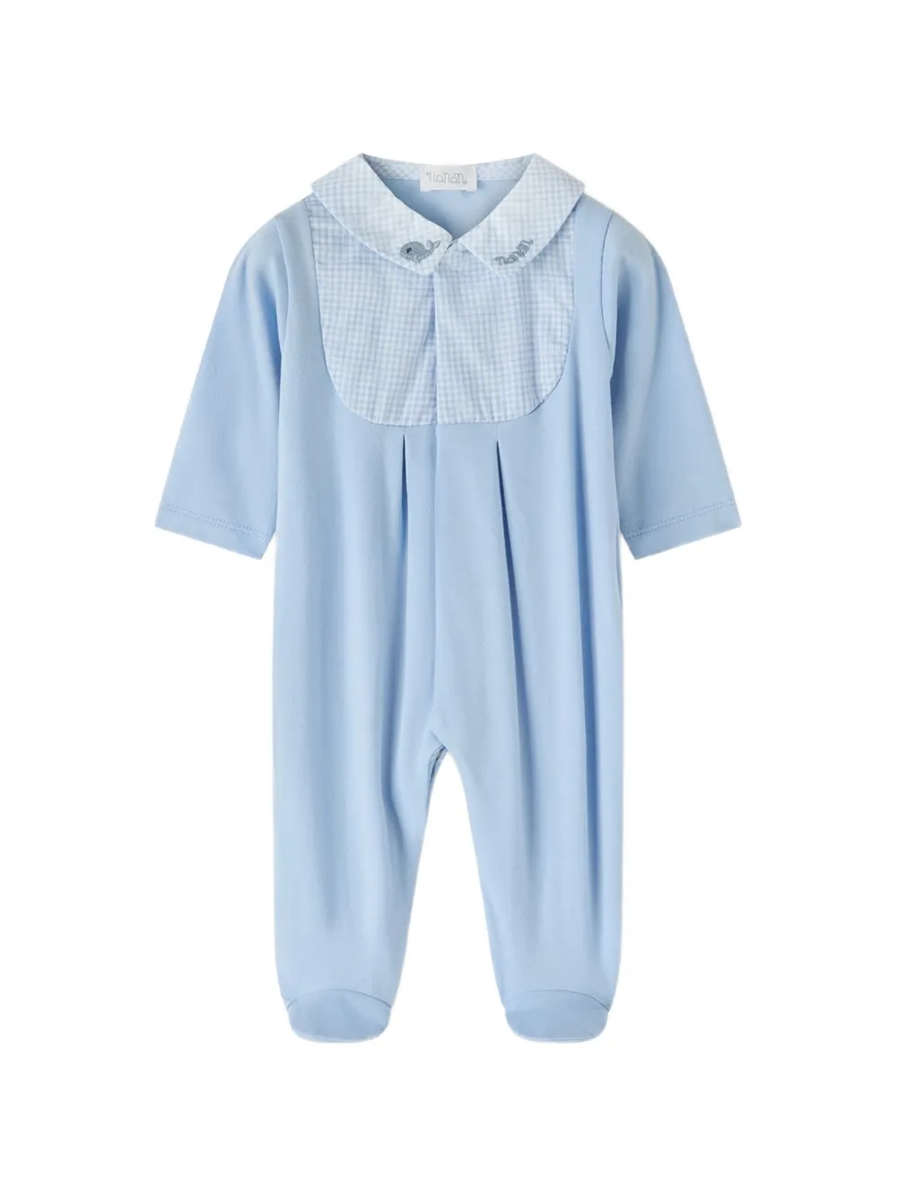 NANAN gingham-panelled pleated babygrow Blauw