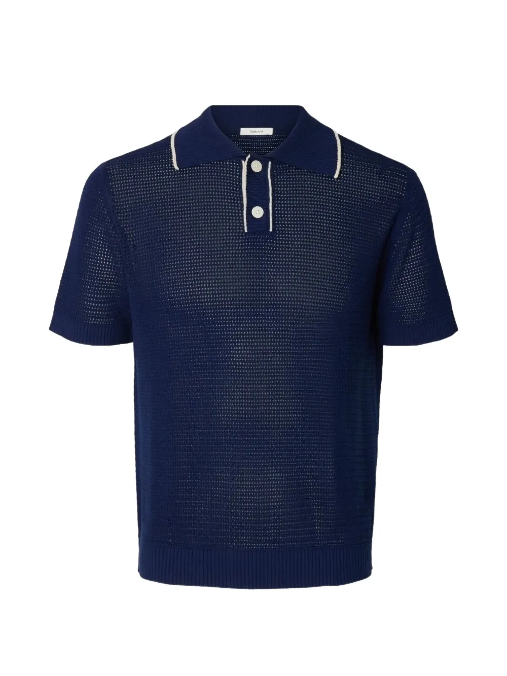 SELECTED open-knit contrast-trim polo shirt - Blu