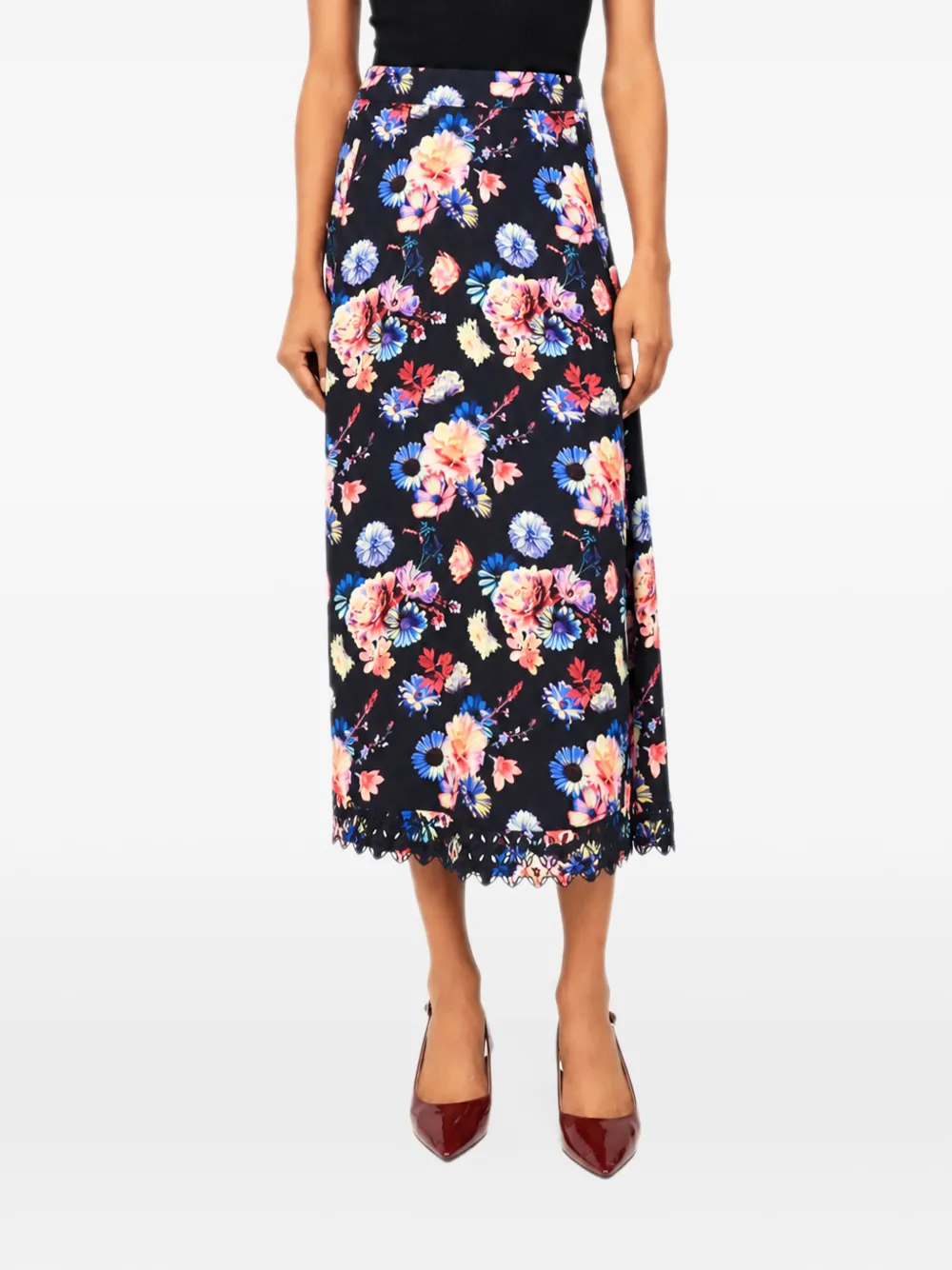 Paco Rabanne Pre-Owned floral-print midi skirt - Nero