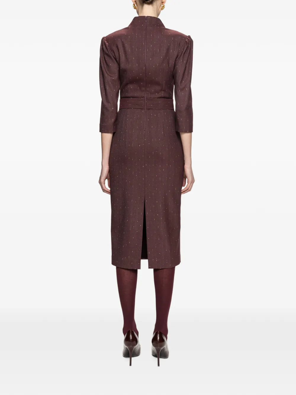 NISSA V-neck belted midi dress Rood