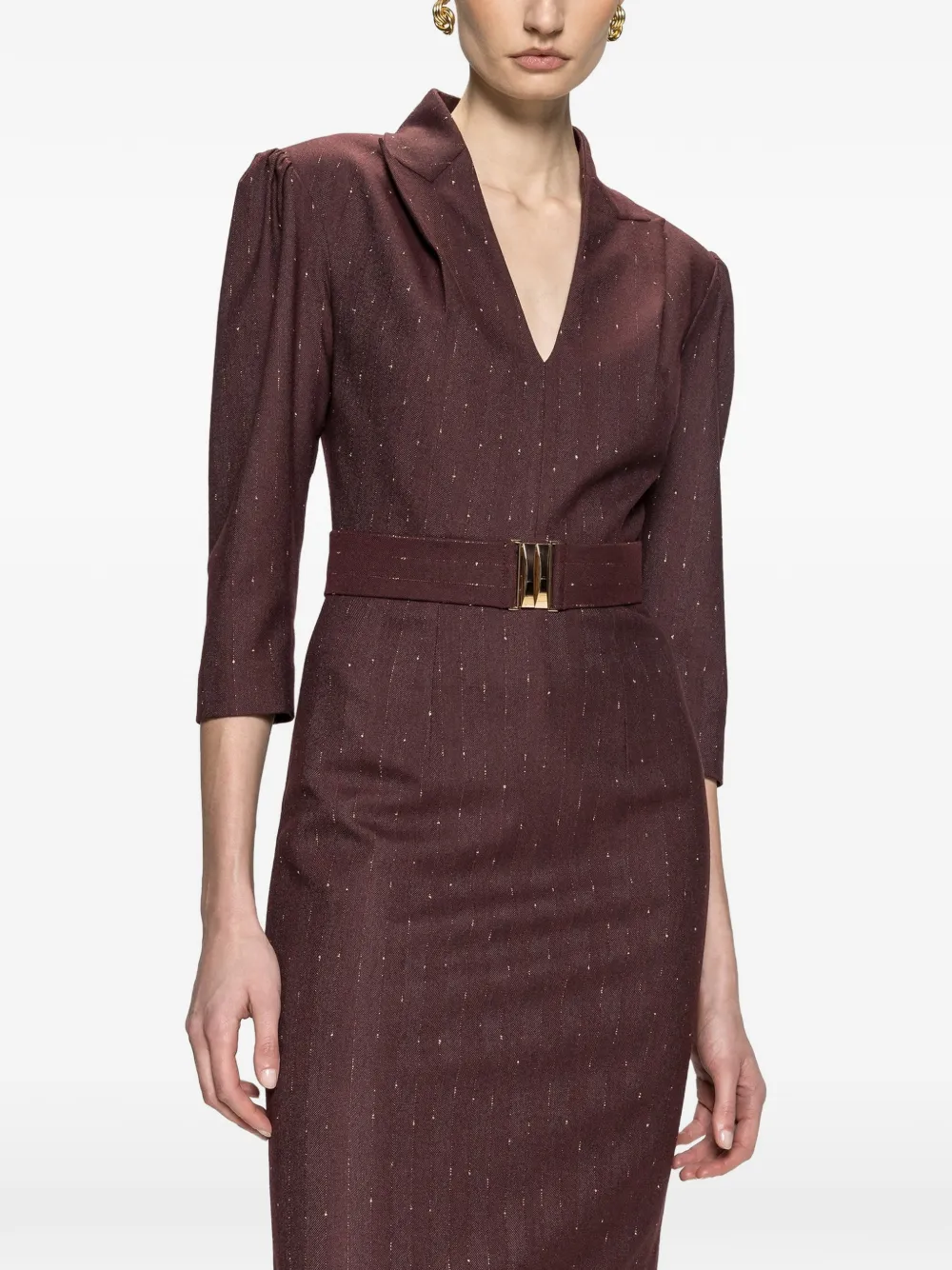 NISSA V-neck belted midi dress Rood