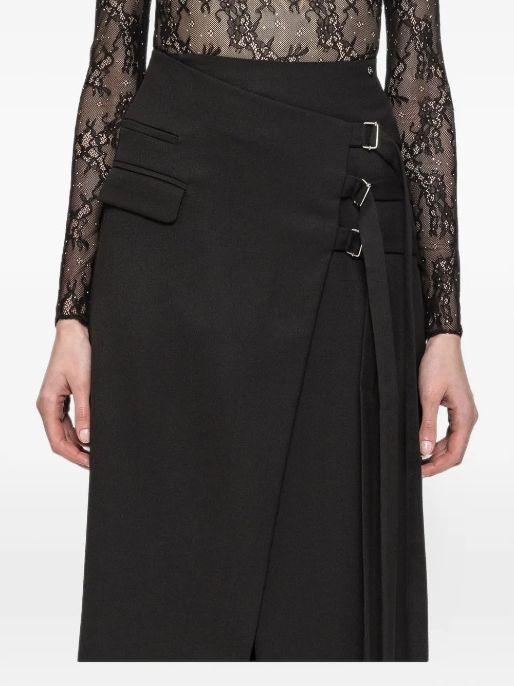 NISSA wool-blend wrap midi skirt Zwart