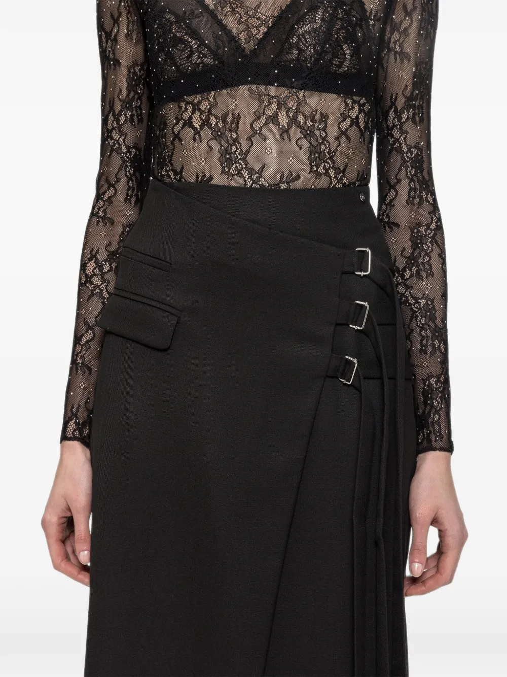 NISSA wool-blend wrap midi skirt Zwart