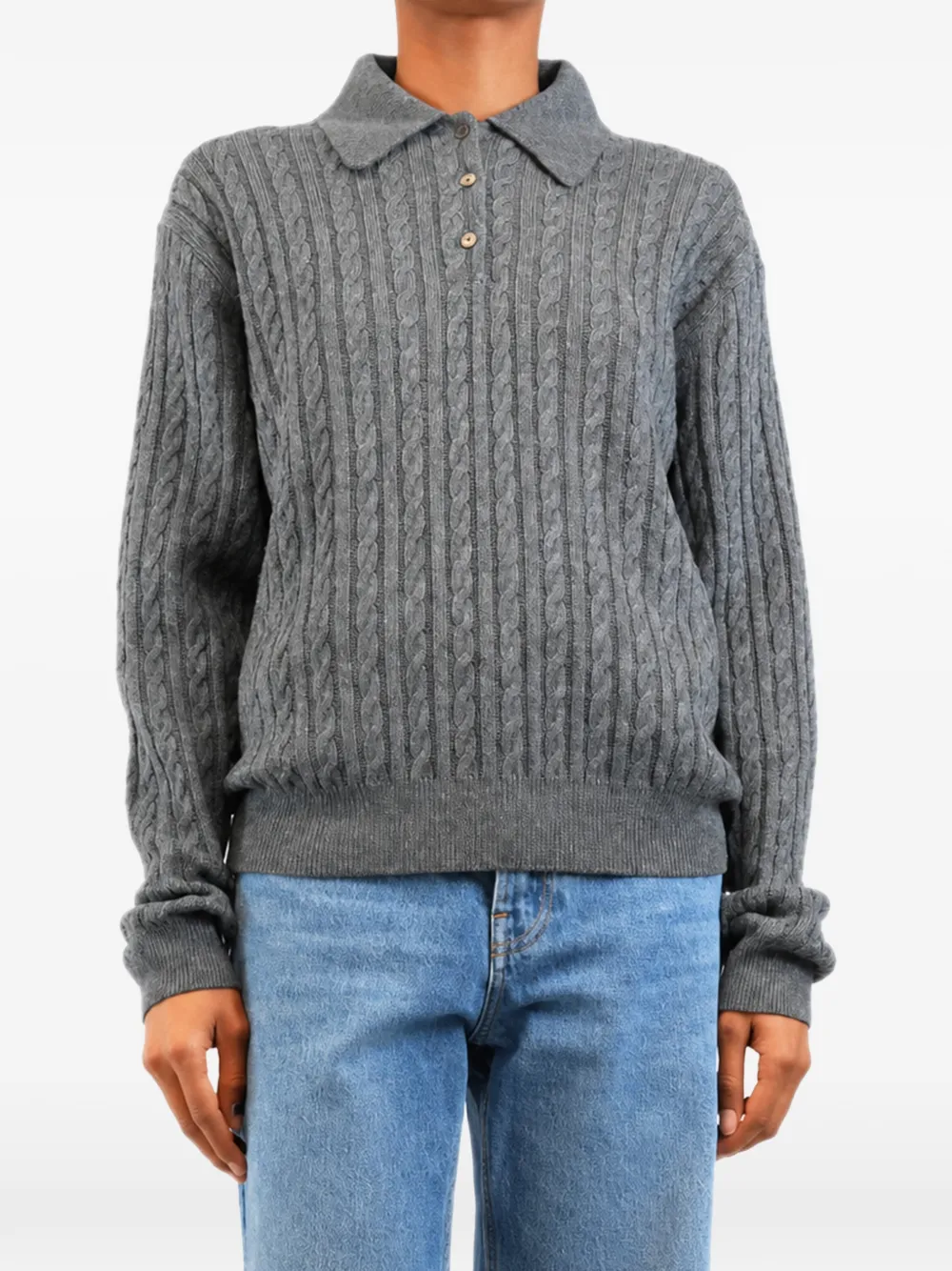 Miu Miu Pre-Owned cable-knit polo sweater - Grigio