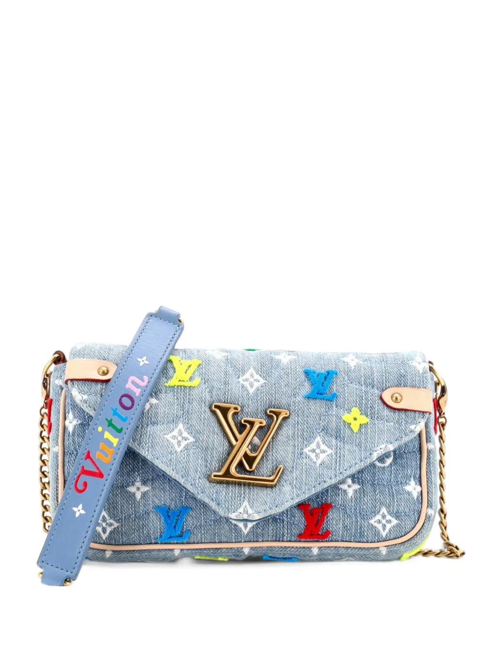 Louis Vuitton Pre-Owned New Wave Chain Pochette Monogram Embroidered Quilted Denim crossbody bag - Blu