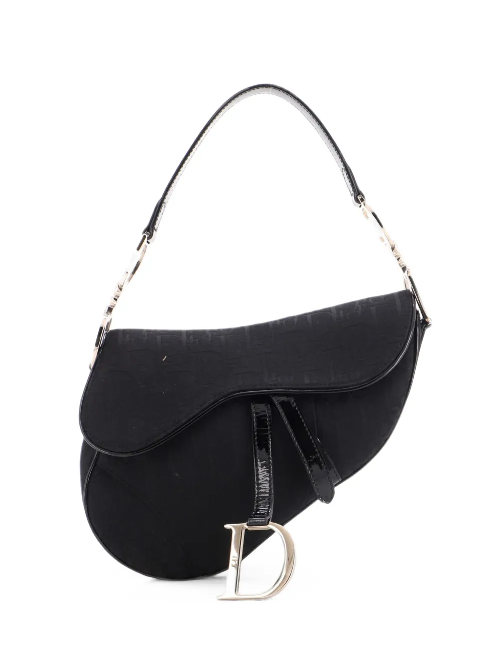 Christian Dior Pre-Owned Vintage Saddle Bag Diorissimo Canvas with Patent Medium shoulder bag - Nero