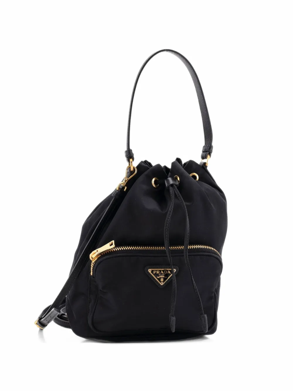 Prada Pre-Owned Drawstring Tessuto Small bucket bag - Nero