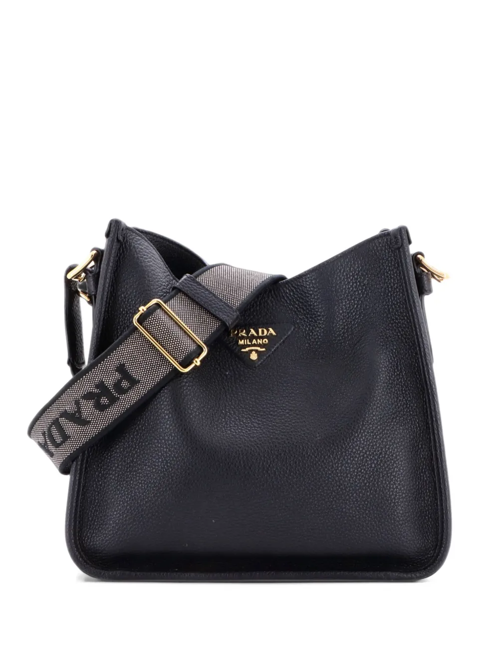 Prada Pre-Owned Logo Strap Vitello Daino Medium crossbody bag - Nero