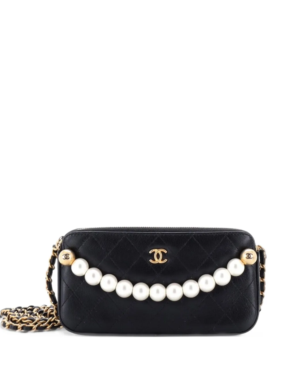 CHANEL Pre-Owned Chic Pearls Double Zip Clutch with Chain Quilted Lambskin crossbody bag - Schwarz