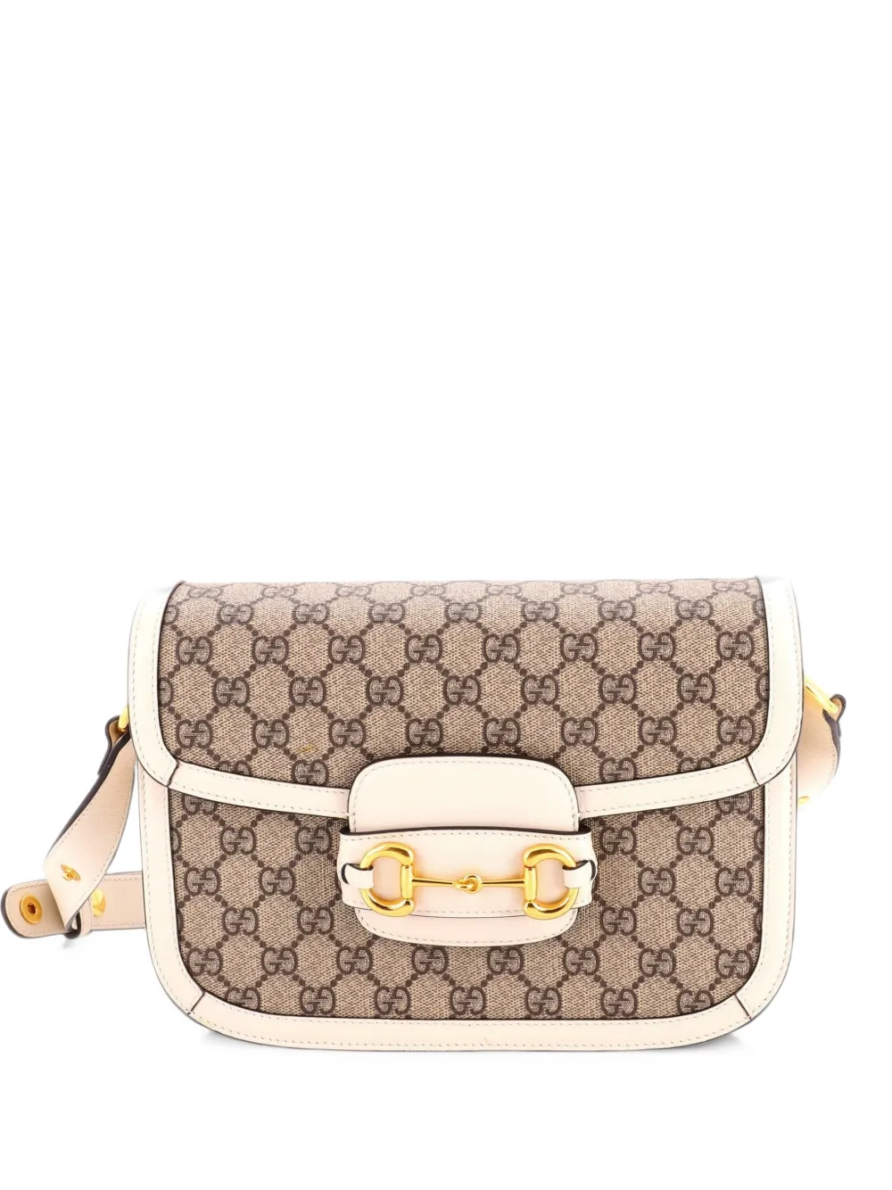 Gucci Pre-Owned Horsebit 1955 Shoulder Bag GG Coated Canvas with Leather Small crossbody bag - Weiß