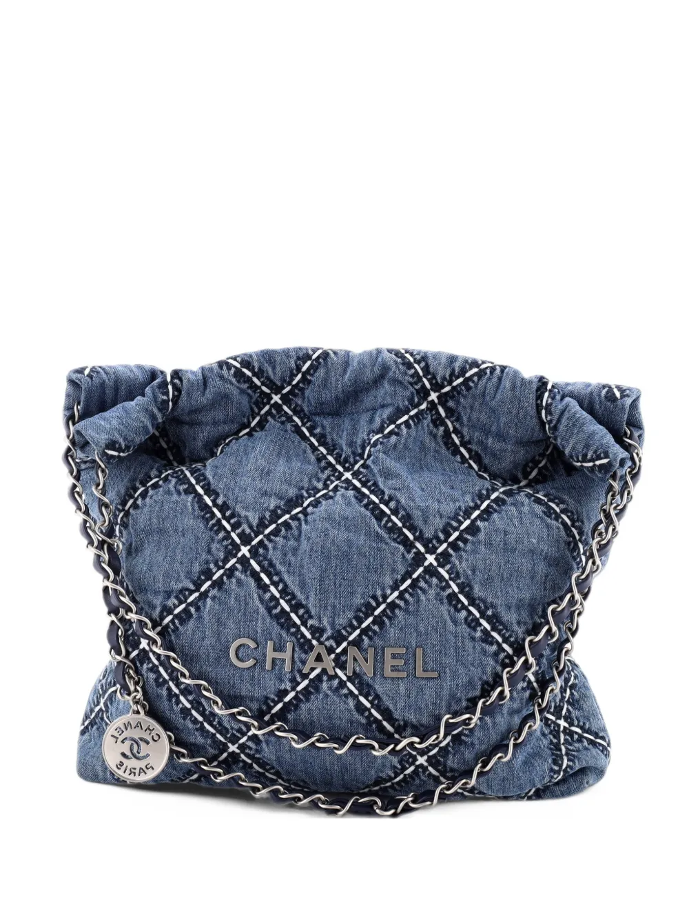 CHANEL Pre-Owned 22 Chain Quilted Stitched Denim Small hobo bag - Blau