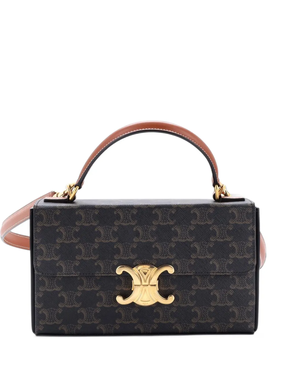 Celine Pre-Owned Triomphe Box Top Handle Bag Triomphe Coated Canvas satchel - Braun