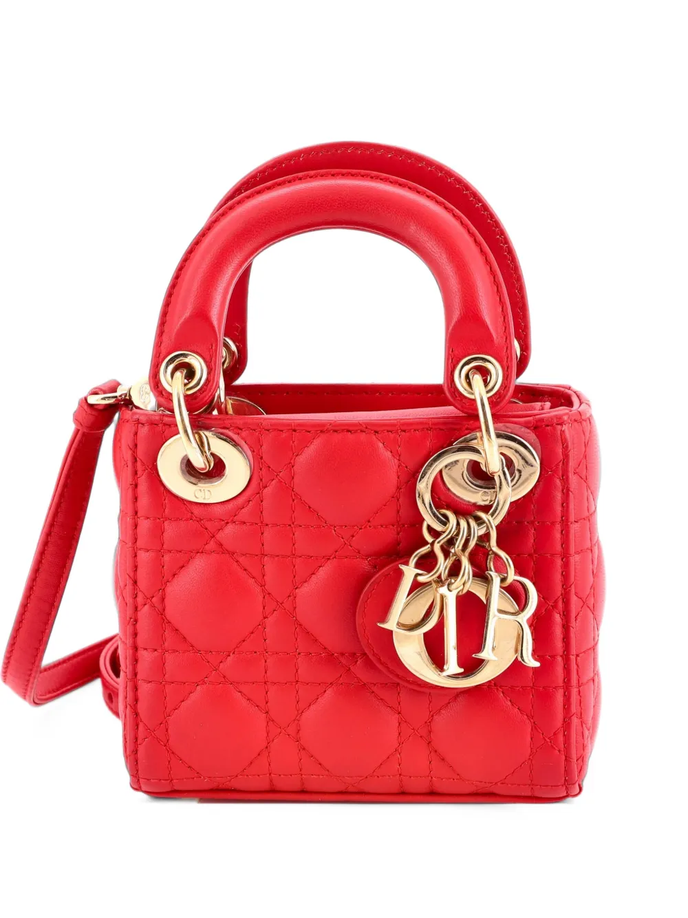 Christian Dior Pre-Owned Lady Dior Bag Cannage Quilt Lambskin Micro shoulder bag - Rot