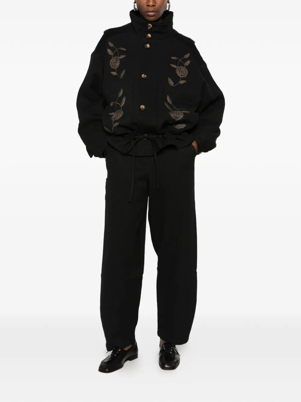 Antik Batik Aristide floral-embroidered jacket Grijs