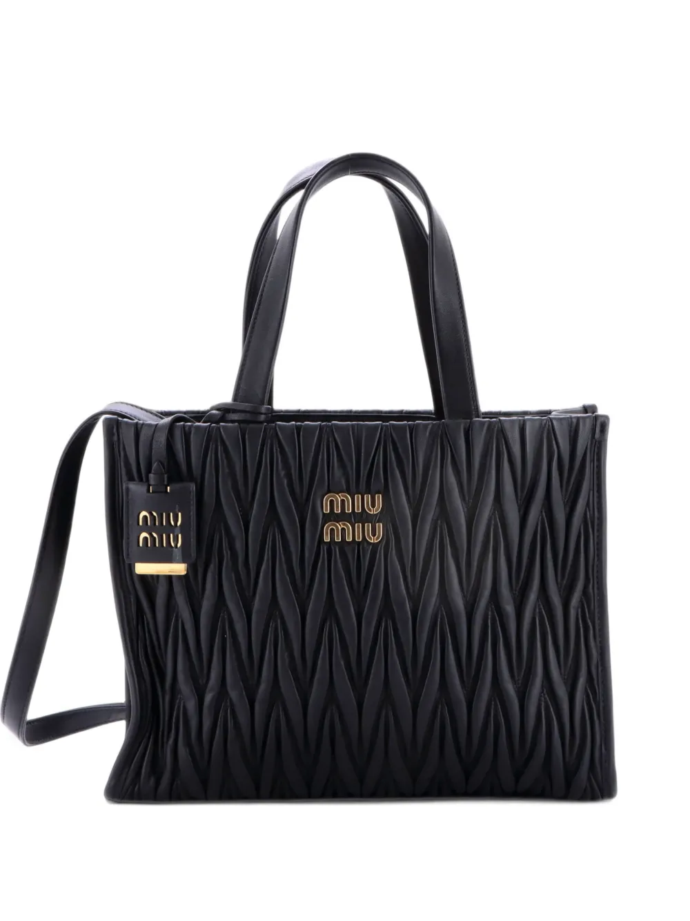 Miu Miu Pre-Owned Convertible Logo Open Matelasse Leather tote bag - Noir Miu Miu Pre-Owned Convertible Logo Open Matelasse Leather tote bag - Noir
