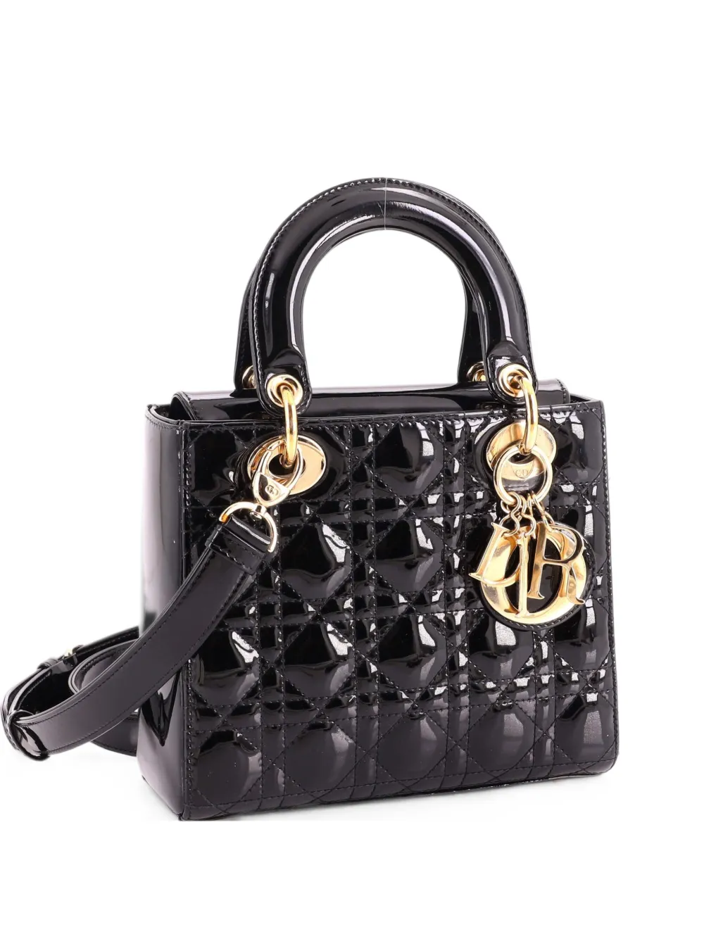 Christian Dior Pre-Owned Lady Dior Bag Cannage Quilt Patent Small satchel - Schwarz
