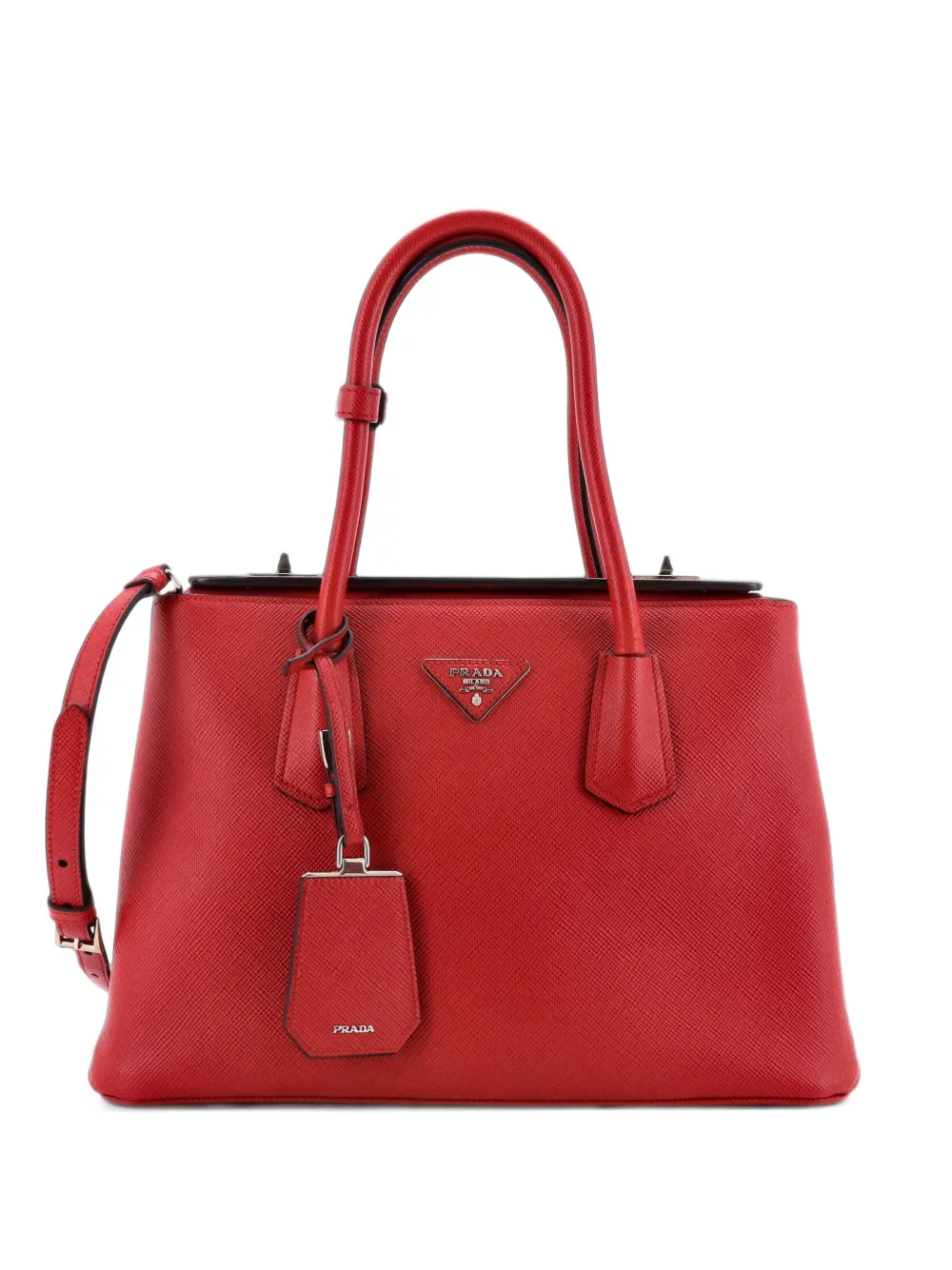 Prada Pre-Owned Turnlock Cuir Twin Saffiano Leather Small tote bag - Rosso