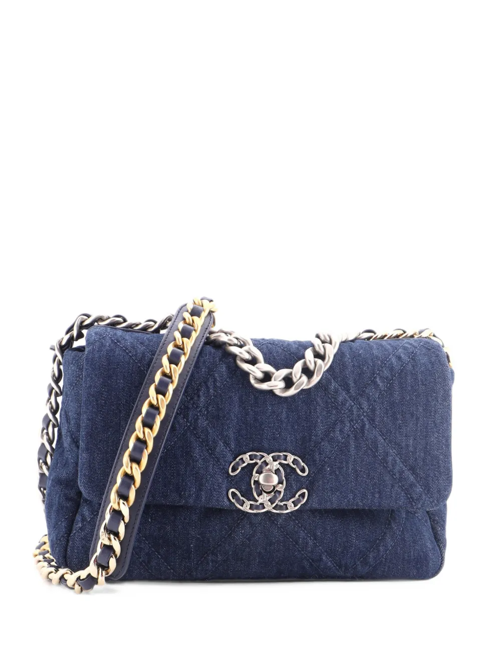 CHANEL Pre-Owned 19 Flap Bag Quilted Denim Medium shoulder bag - Blau