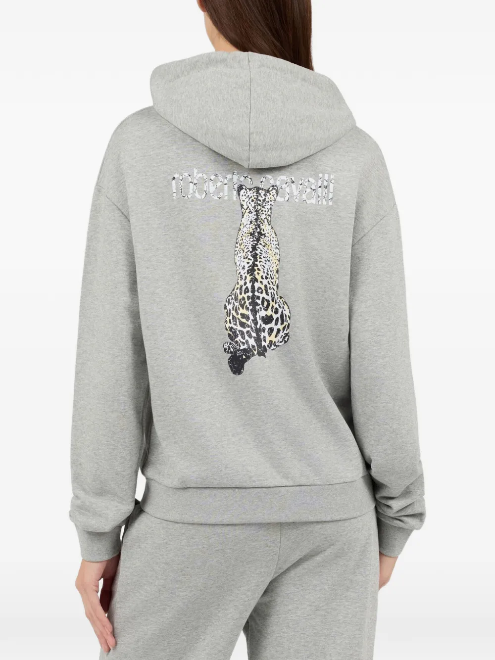 Roberto Cavalli leopard-print logo-embroidered hoodie Grijs