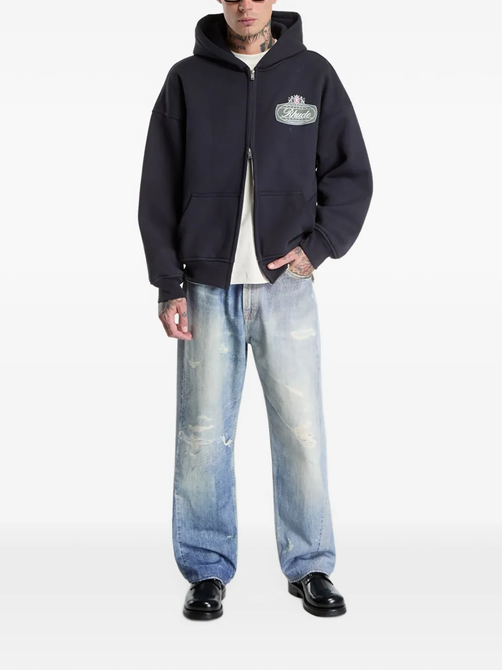 RHUDE Desert Crest zip-up hoodie Zwart