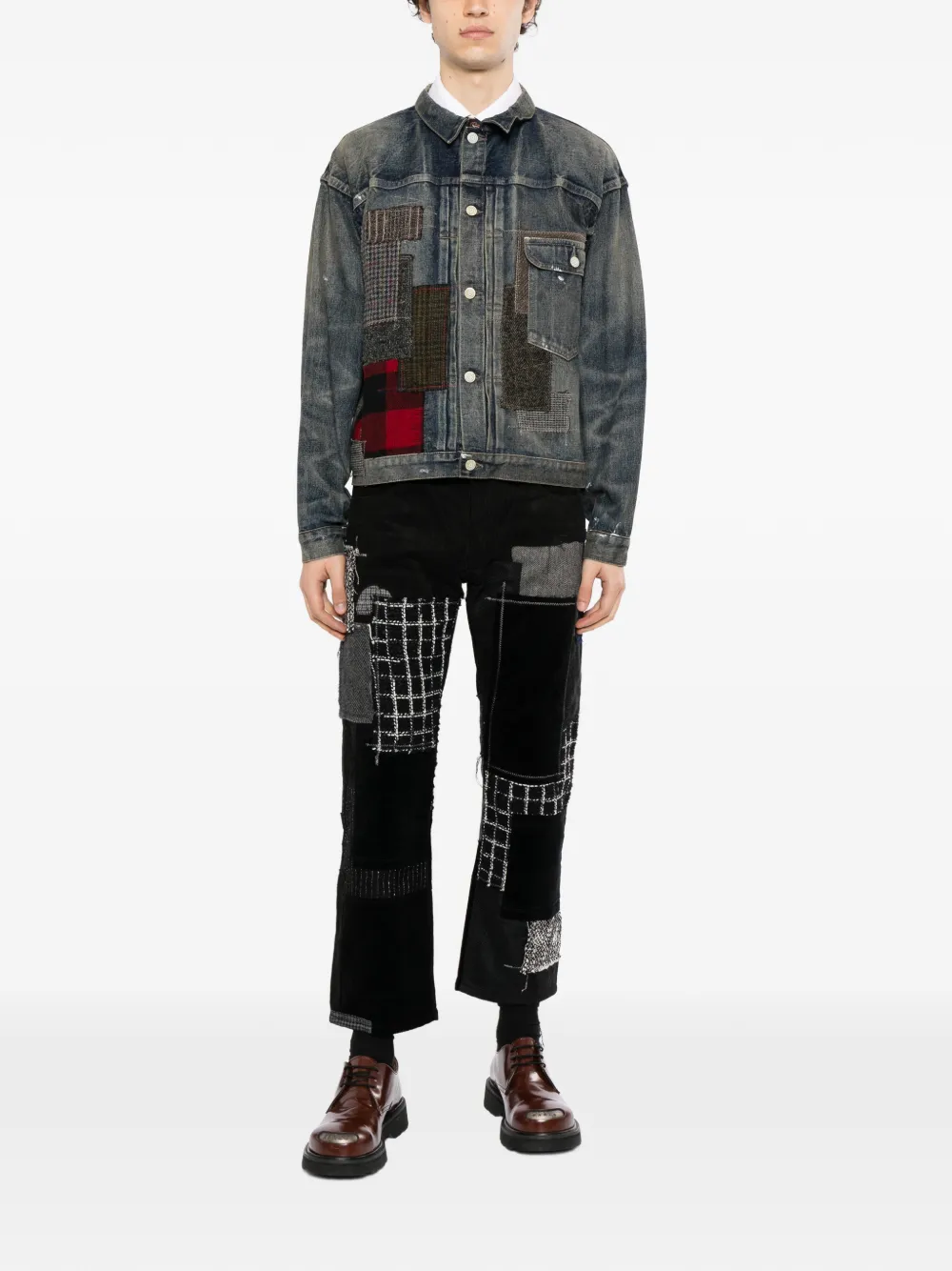 Junya Watanabe MAN x New Manual patchwork denim jacket Blauw