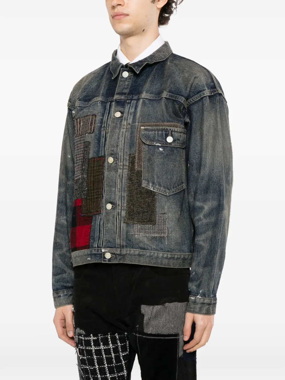 Junya Watanabe MAN x New Manual patchwork denim jacket Blauw