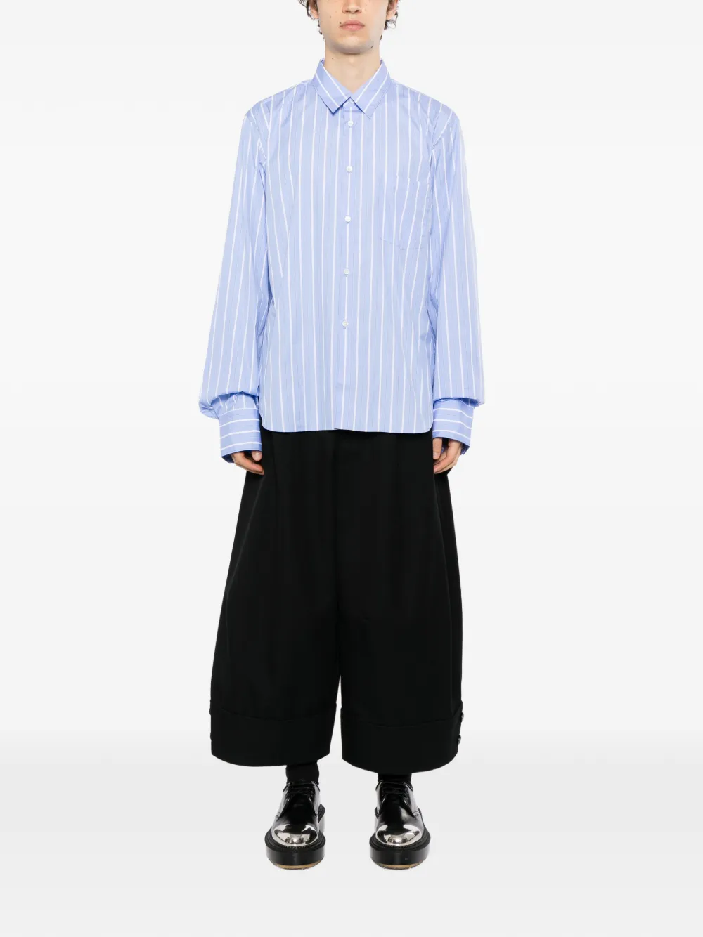 Comme des Garçons Homme Plus Gestreept overhemd met kanten vlakken Blauw