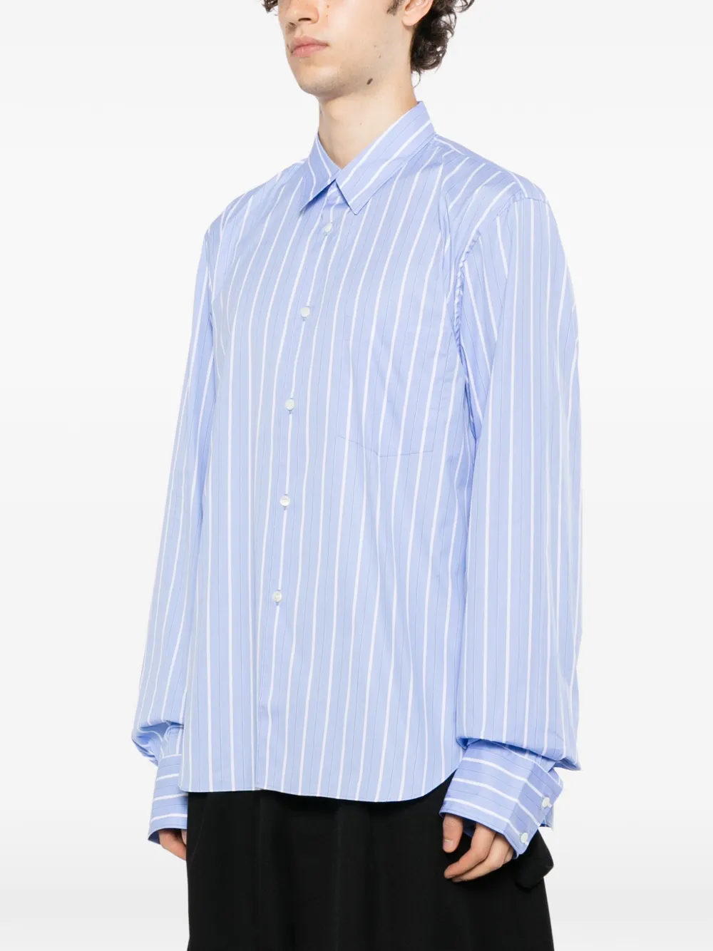 Comme des Garçons Homme Plus Gestreept overhemd met kanten vlakken Blauw