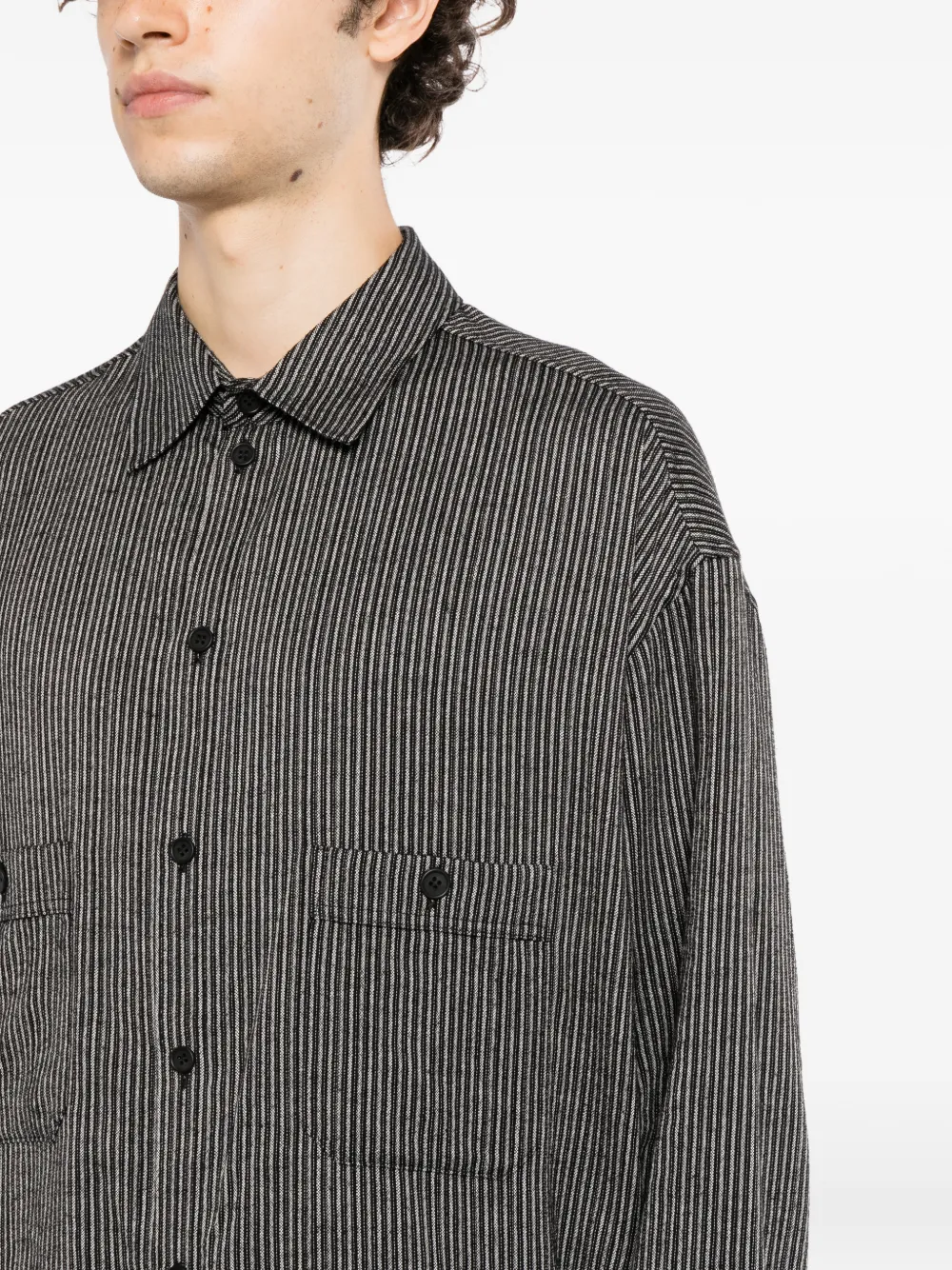 Yohji Yamamoto Gemêleerd lang overhemd met verticale strepen Zwart