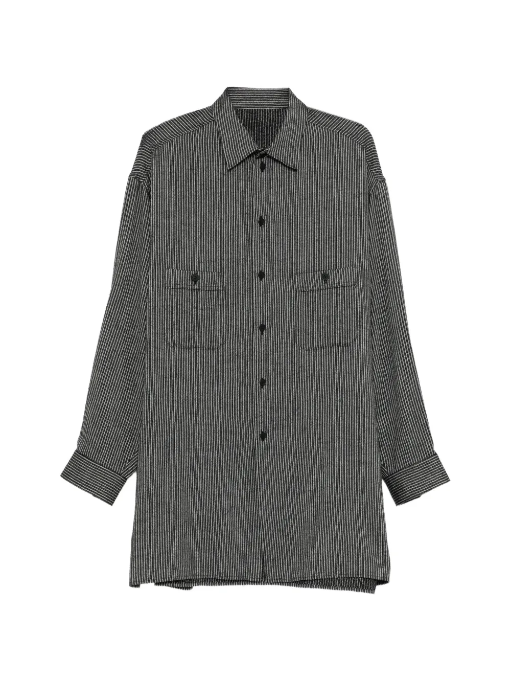 Yohji Yamamoto melange vertical-stripe long-line shirt - Black