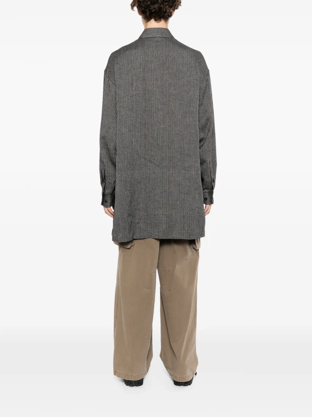 Yohji Yamamoto Gemêleerd lang overhemd met verticale strepen Zwart