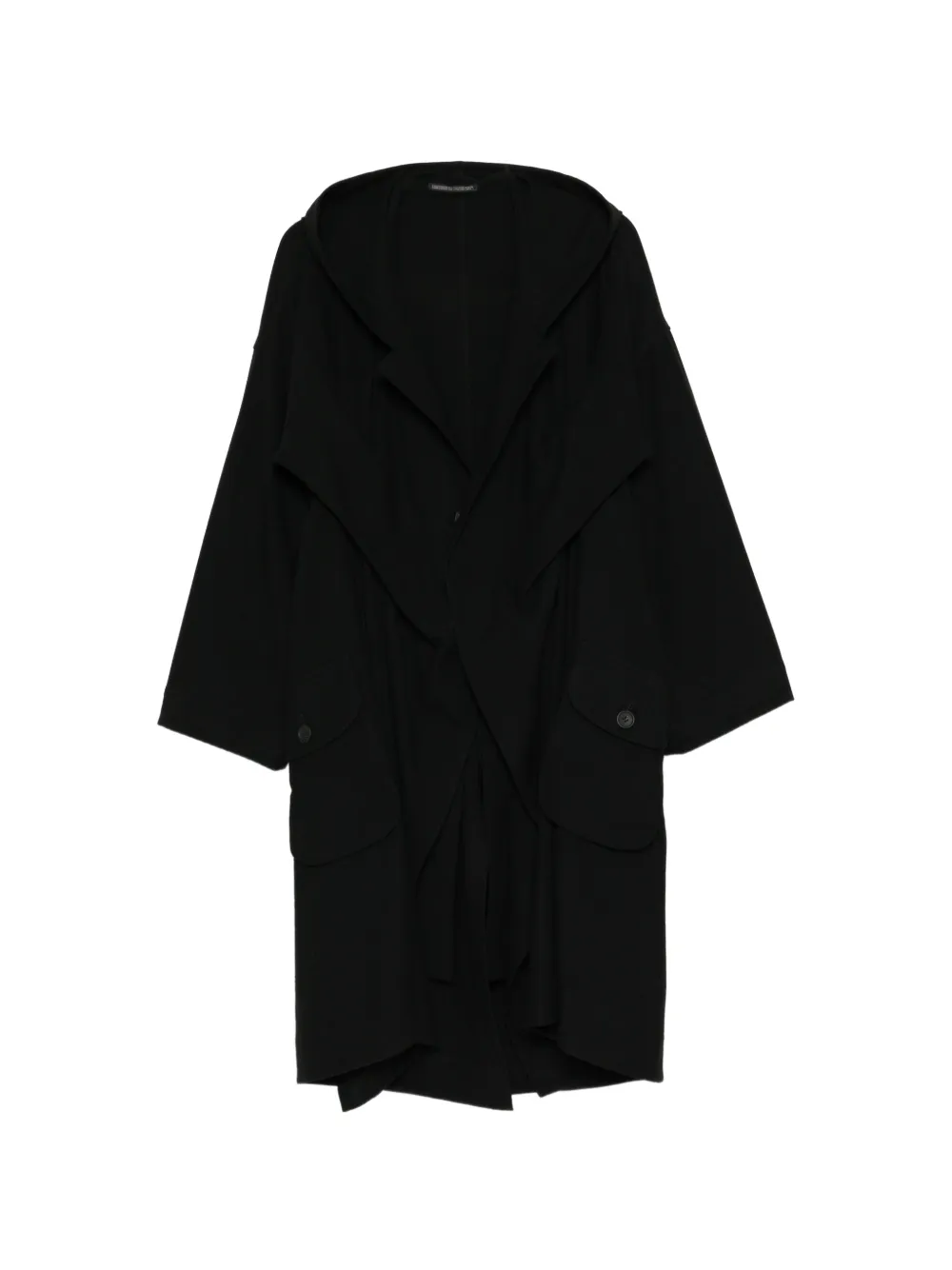 Yohji Yamamoto flannel hooded O-sleeve coat - Black
