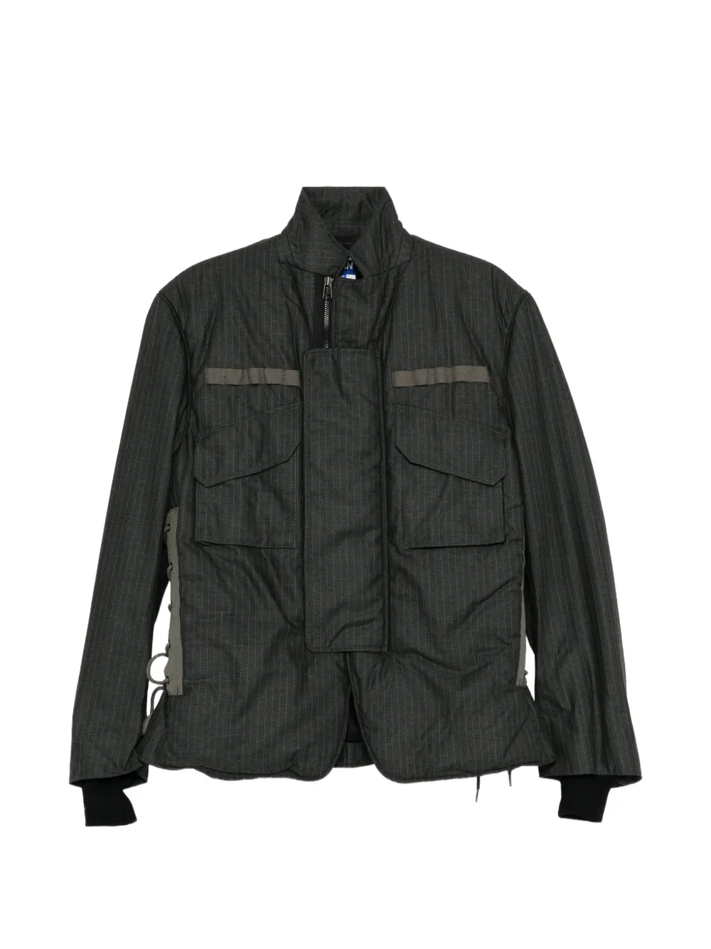 Junya Watanabe MAN pinstripe-pattern padded military jacket Grijs