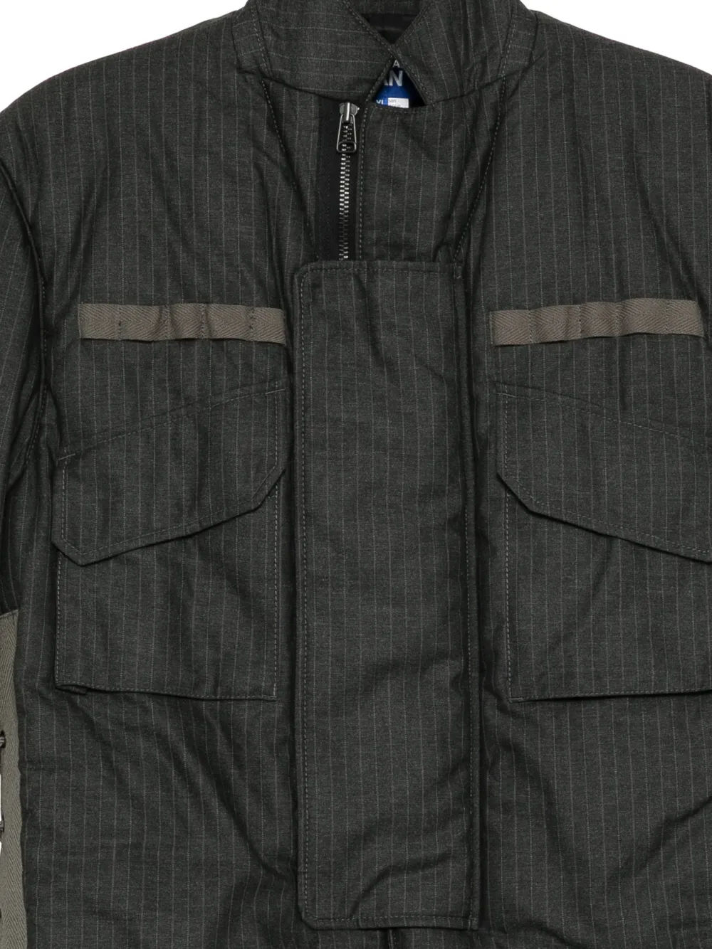 Junya Watanabe MAN pinstripe-pattern padded military jacket Grijs