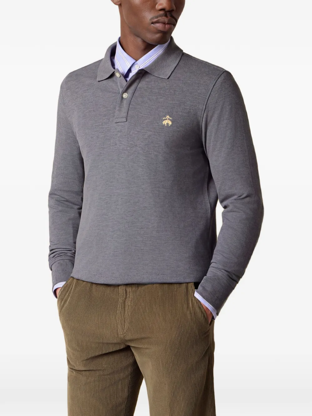 Brooks Brothers logo-embroidered long-sleeve polo shirt - Grigio