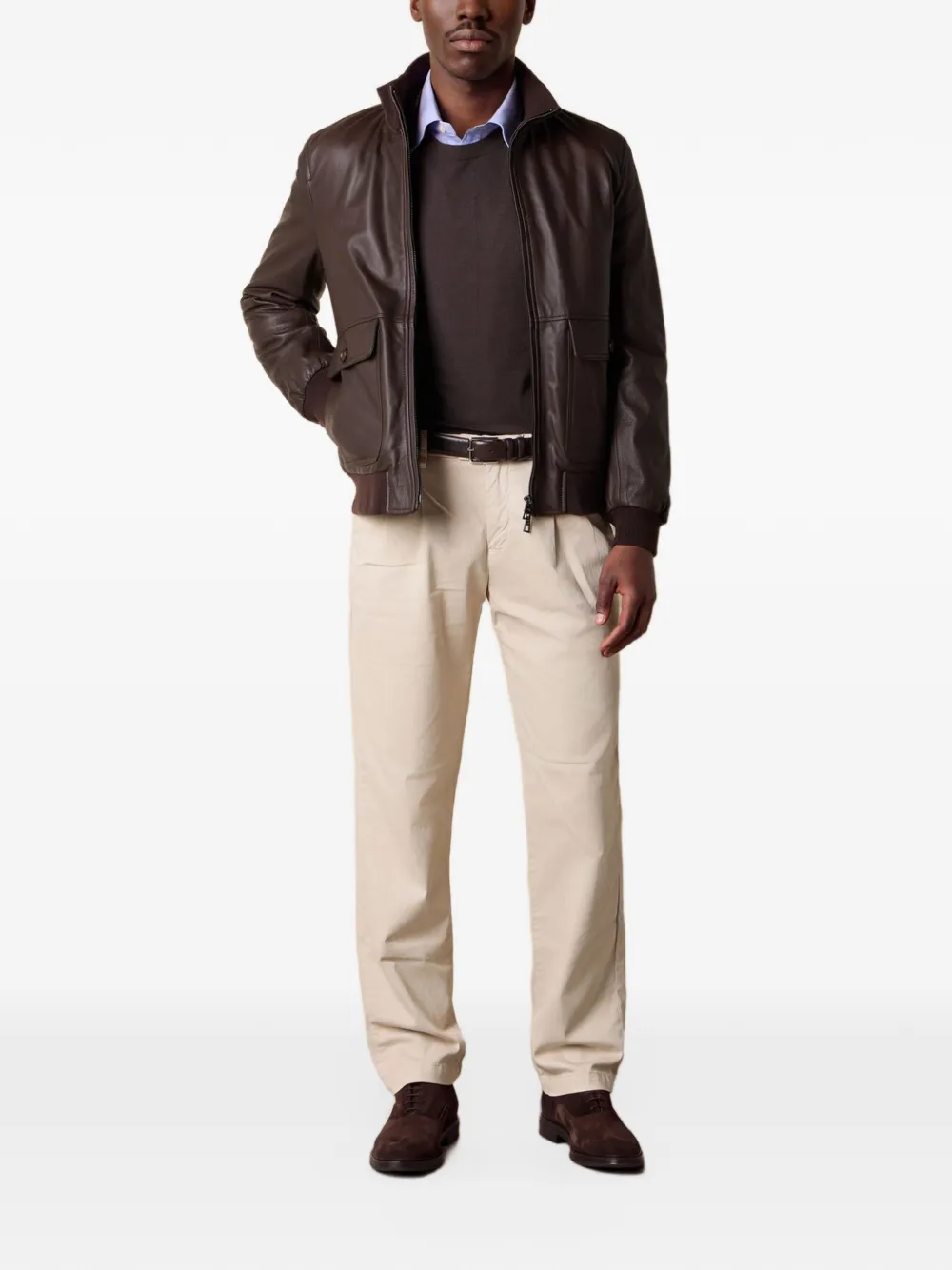 Brooks Brothers knit-collar leather jacket Bruin