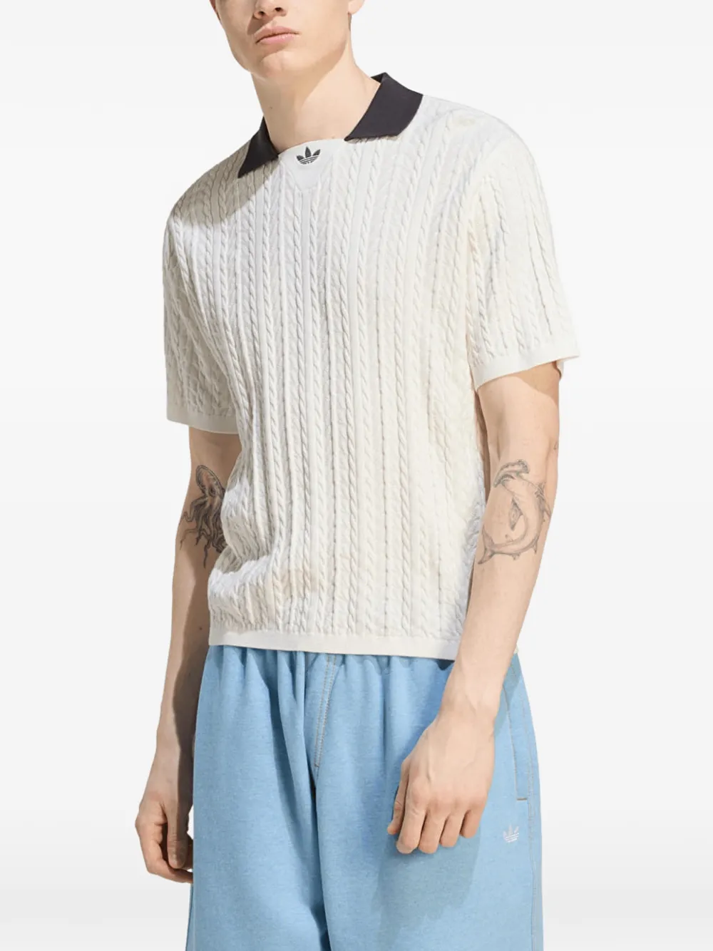 adidas Cable knit football T-shirt Beige