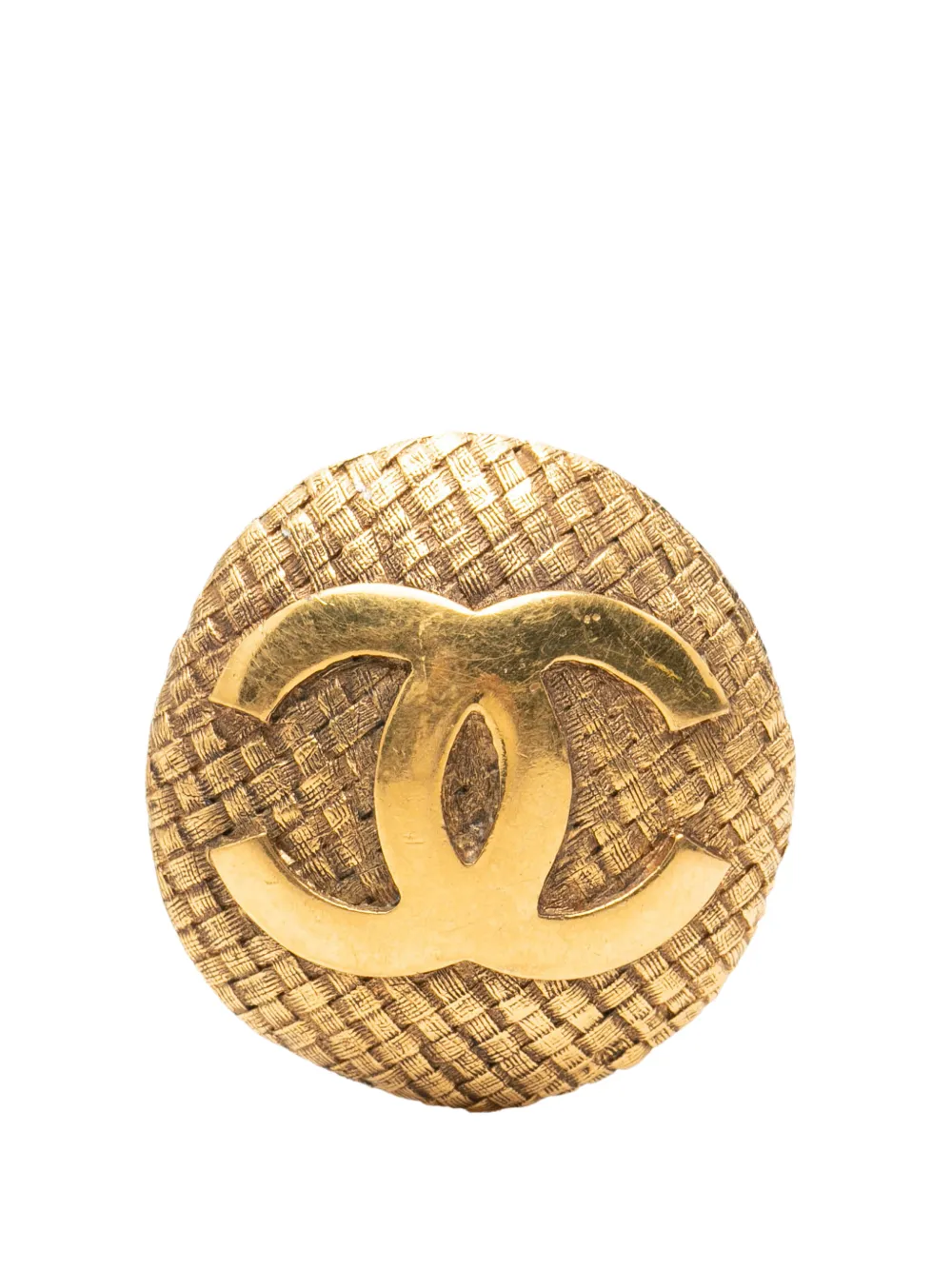 CHANEL Pre-Owned 1980-1990 CC Gold Plated Woven Round Brooch costume brooch