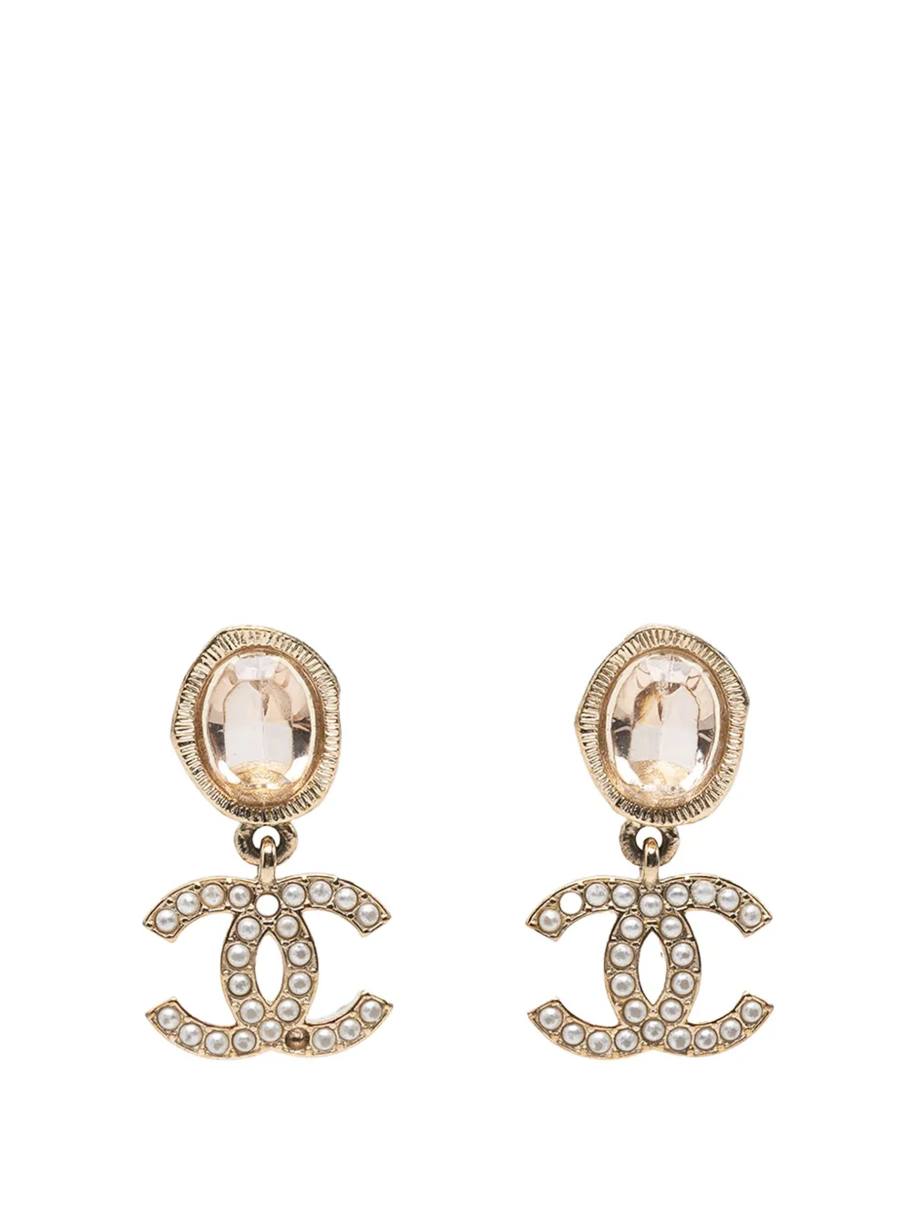 CHANEL Pre-Owned 2021 CC Gold Plated Crystal and Faux Pearl Drop Bullet Back Earrings costume earrings - Oro